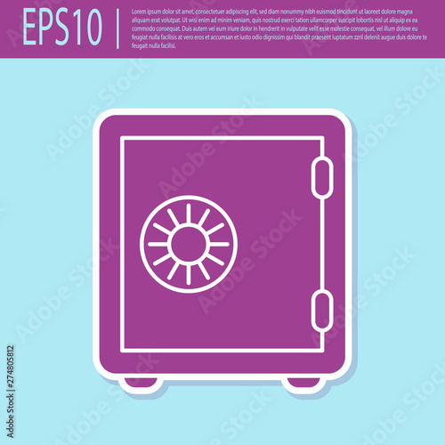 Retro purple Safe icon isolated on turquoise background. The door safe a bank vault with a combination lock. Reliable Data Protection. Flat design. Vector Illustration
