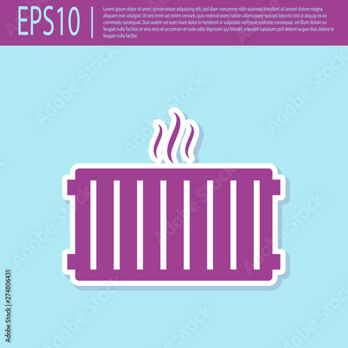 Retro purple Heating radiator icon isolated on turquoise background. Flat design. Vector Illustration