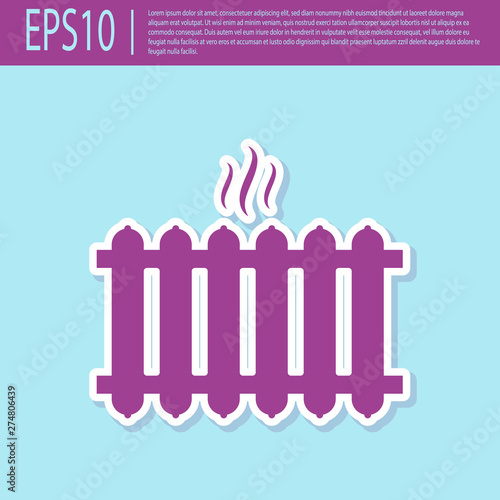 Retro purple Heating radiator icon isolated on turquoise background. Flat design. Vector Illustration