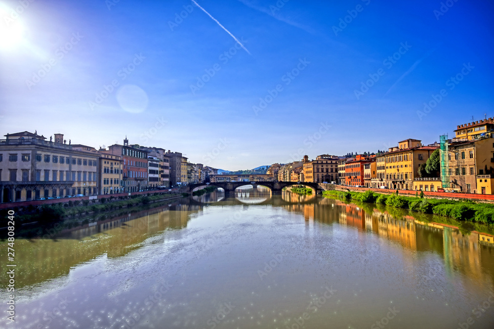 Florence, along the Arno River, in the Tuscany region of Italy.