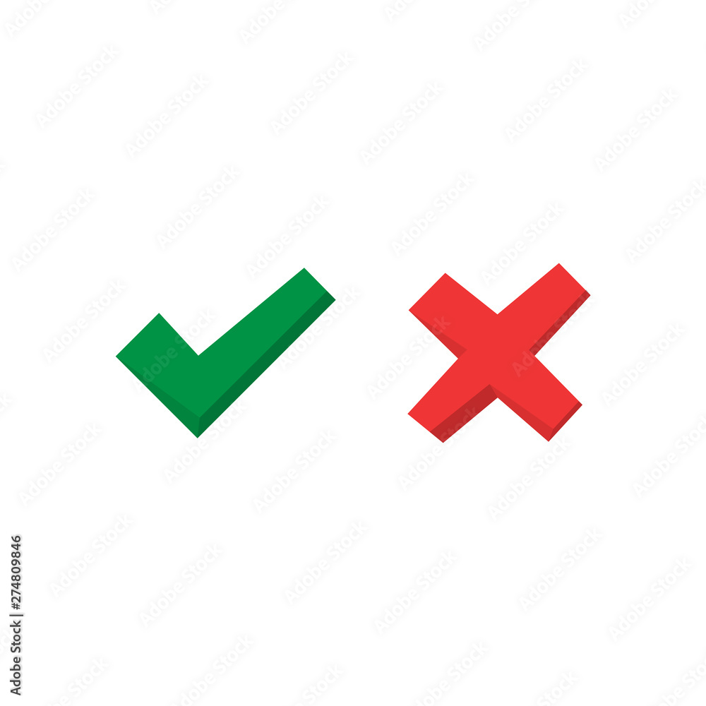 Tick and cross signs. Green checkmark and red X icons Tick and cross signs. Green checkmark and red X icons