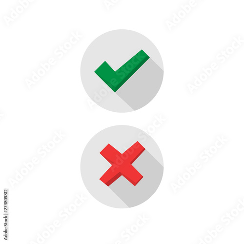 Tick and cross signs. Green checkmark and red X icons