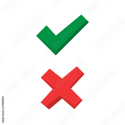 Tick and cross signs. Green checkmark and red X icons