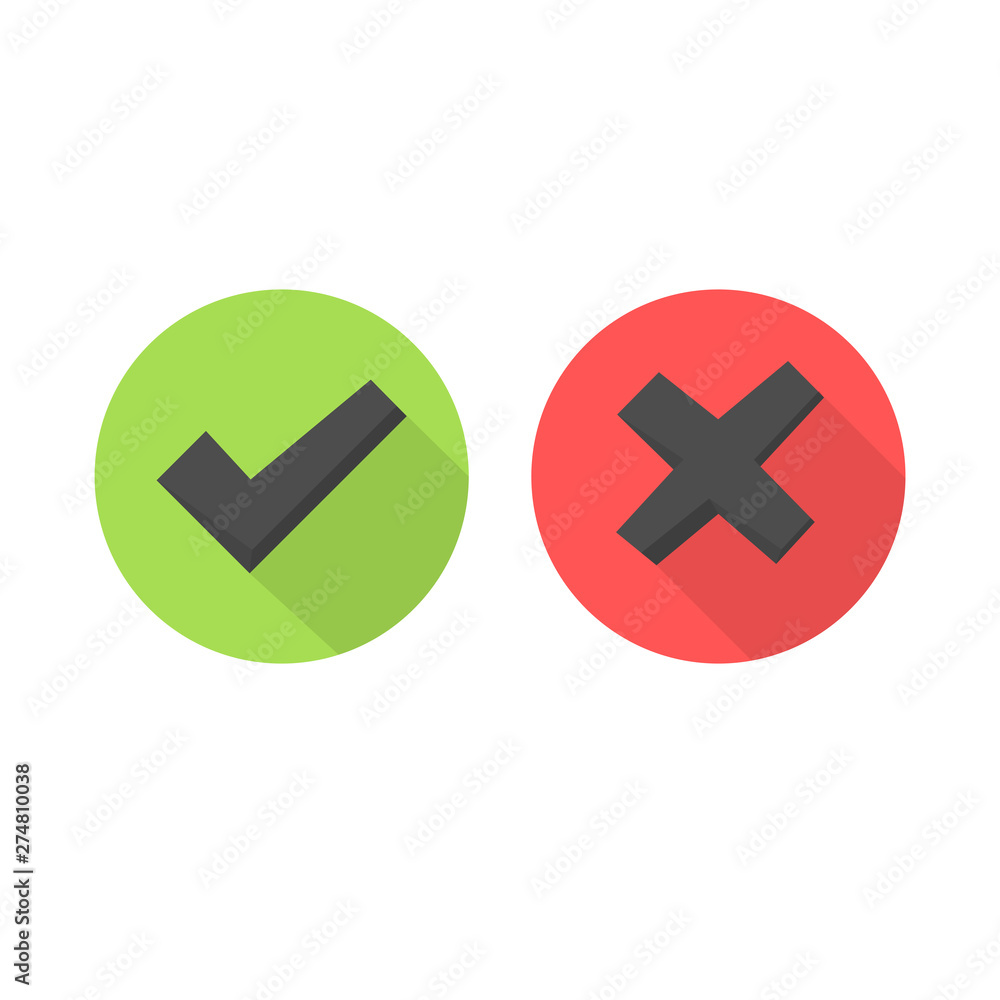 Tick and cross signs. Green checkmark and red X icons Tick and cross signs. Green checkmark and red X icons