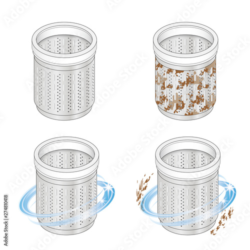 洗濯機 洗濯槽 裏側 イラスト 掃除 きれい 汚れ カビ 除菌 洗浄  グループ化済み  ベクター セット