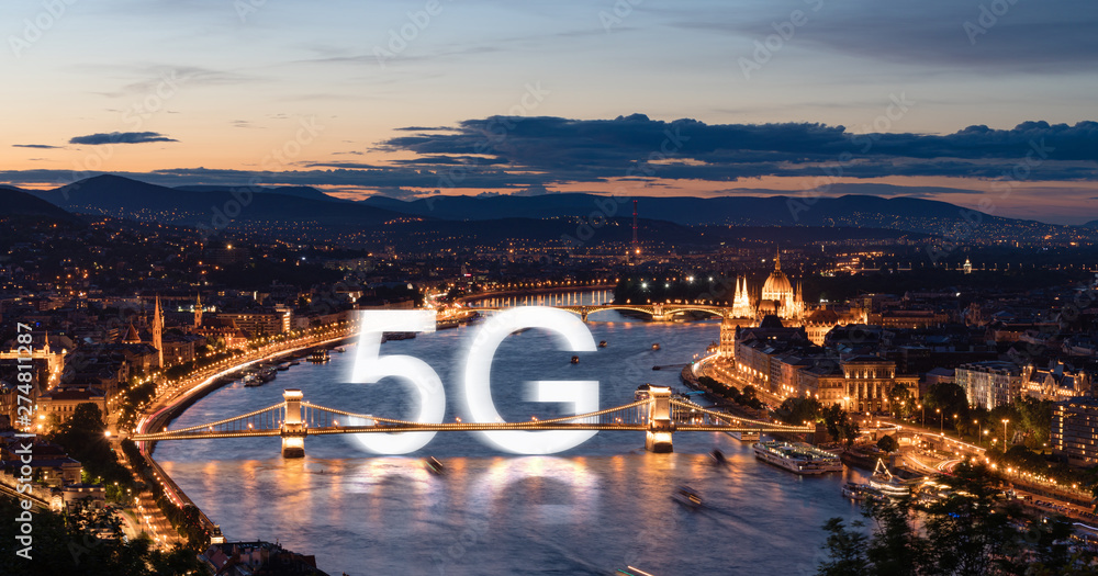5G high speed internet in Europe. Budapest famous tourist attraction city and travel destination in Hungary