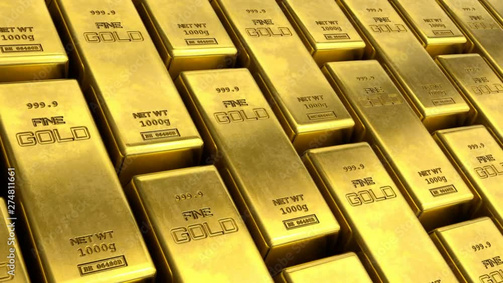Close-up view endless loopable moving stacks of gold bars. Success or getting rich concepts. Animation of sliding camera view on gold bars. 4k Ultra HD 3840x2160. Close-up view endless loopable moving stacks of gold bars. Success or getting rich concepts. Animation of sliding camera view on gold bars. 4k Ultra HD 3840x2160.