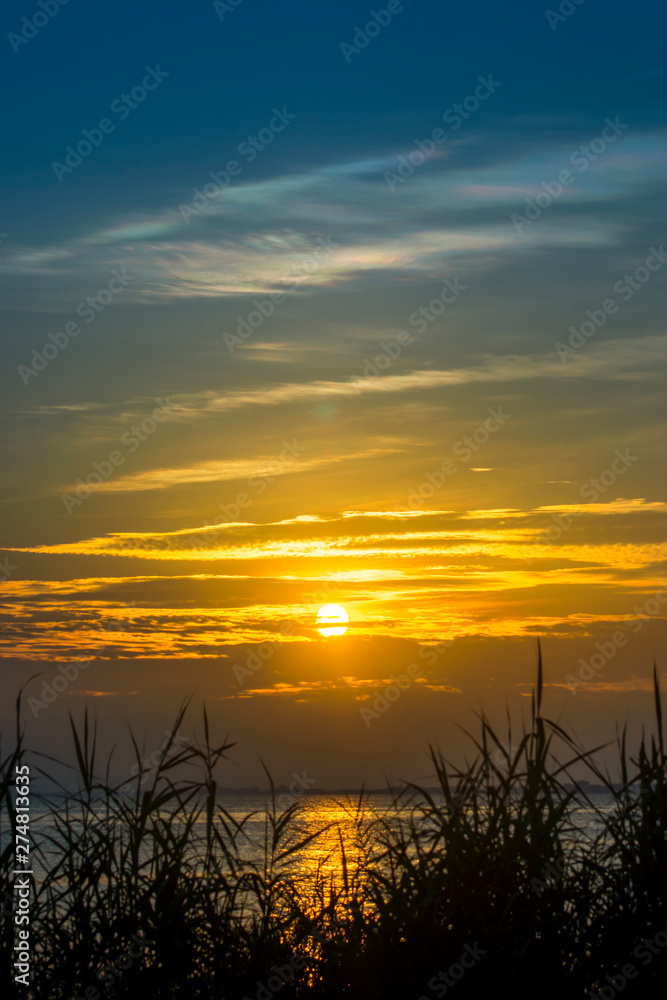 Sunset at the lake on the golden hour.