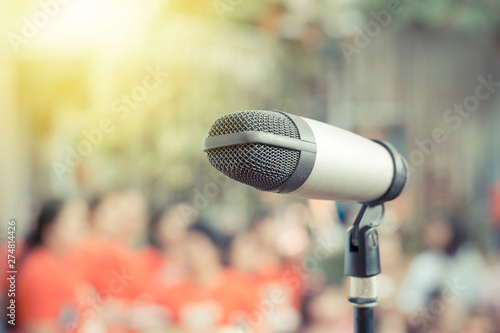 Close up of microphone in public place