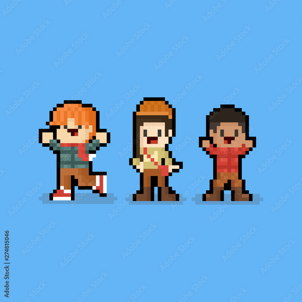 Pixel art cartoon autumn children character.8bit. Pixel art cartoon autumn children character.8bit.