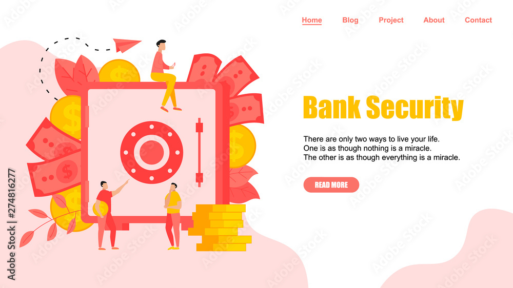 Webpage Template. Safe box with money saving dollar coins. Finance concept Webpage Template. Safe box with money saving dollar coins. Finance concept