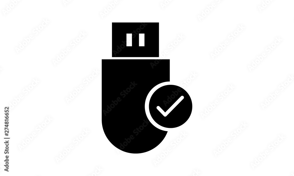 USB flash drive with check mark icon for secure data storage USB flash drive with check mark icon for secure data storage
