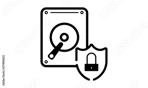 Hard disk drive security flat icon for data protection and technology use