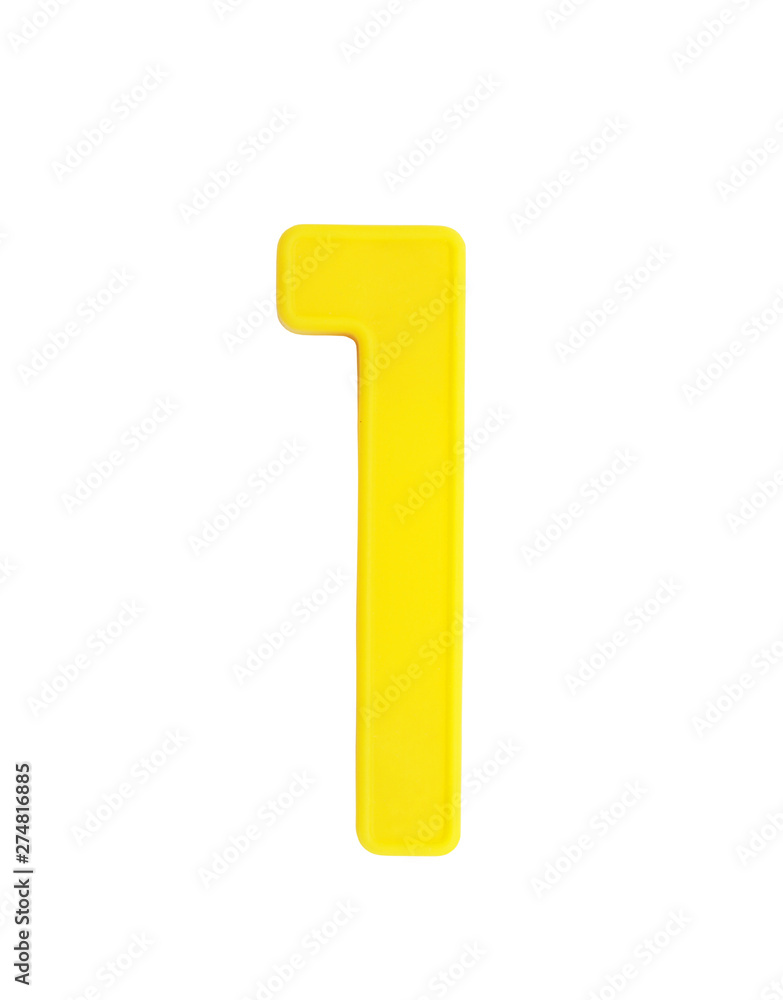 Plastic number isolated on white background, number 1 Plastic number isolated on white background, number 1