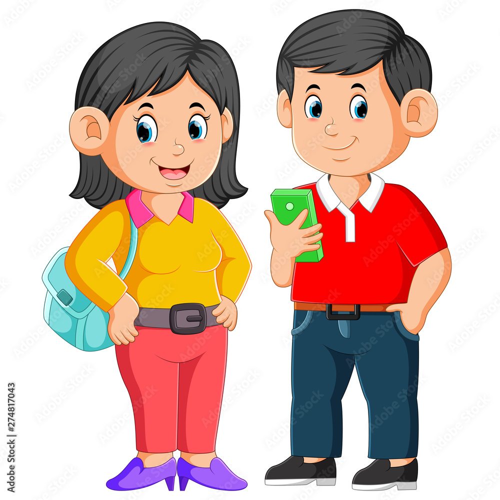 the parents are posing before they are going for work the parents are posing before they are going for work