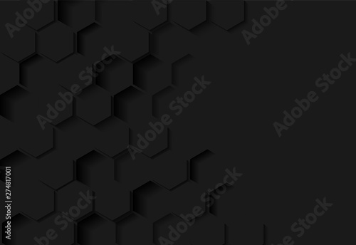 Abstract. Embossed Hexagon , honeycomb black background. light and shadow . modern background .Vector.