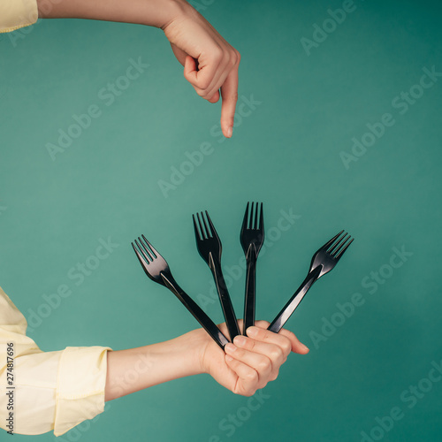 plastic disposable devices for meals. photo