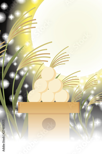 Background Wallpaper Vector Illustration Design Image Japan China Asia Free Size 背景 壁紙 ベクター イラスト デザイン 無料 無料素材 バックグラウンド フリー素材 イメージ 和風素材 日本 お月見団子 年中行事 ススキ 満月 十五夜 月光 販売