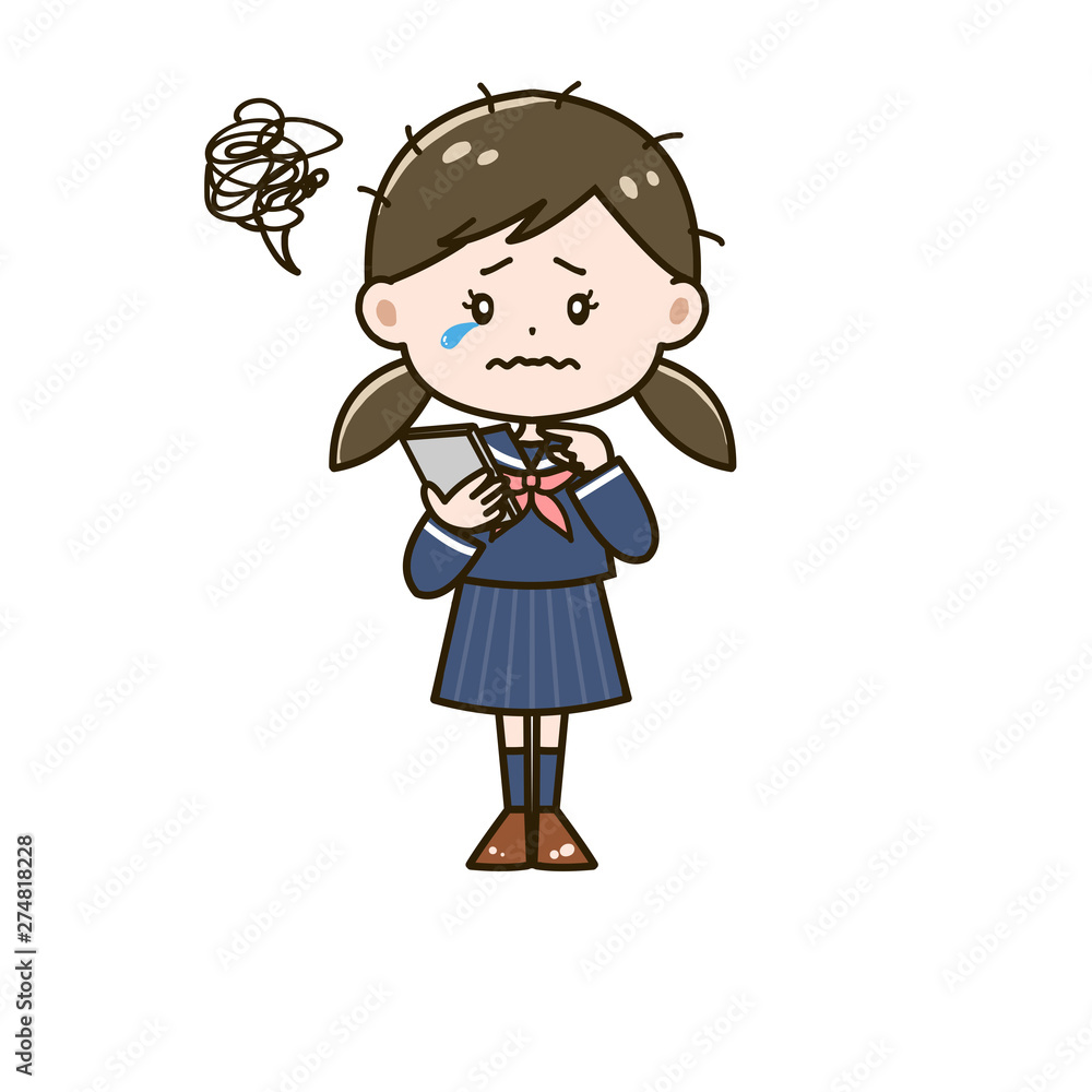 スマートフォンの操作に困る女の子　ポーズ　イラスト