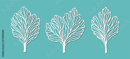 Template leaves. Elements for cutting out of paper, plotter or laser cutting.