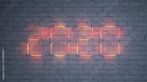 Neon text 2020 on brick wal...