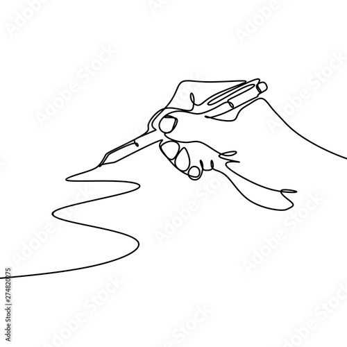 Continuous one line drawing hand palm fingers gestures pen, pencil.