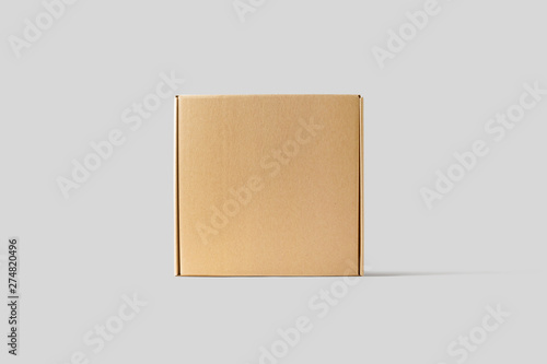 Realistic craft brown Blank Cardboard Box Mock up isolated on light gray background.Ready for your design and branding.3D rendering.High resolution. © sabir