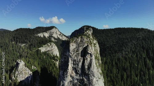 Aerial Footage Spectacular Rock Formations, Carpathian Mountains In Romania photo