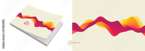 Realistic book mockup. Cover design template. 3D wavy background with dynamic effect. Vector illustration for marketing, research, statistics and analytics.