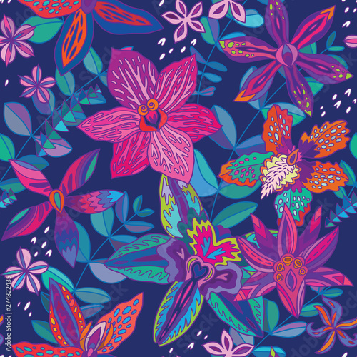 Australian Native Orchids flowers. Seamless pattern. Vector illustration
