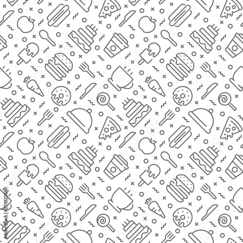 Food seamless pattern with thin line icons