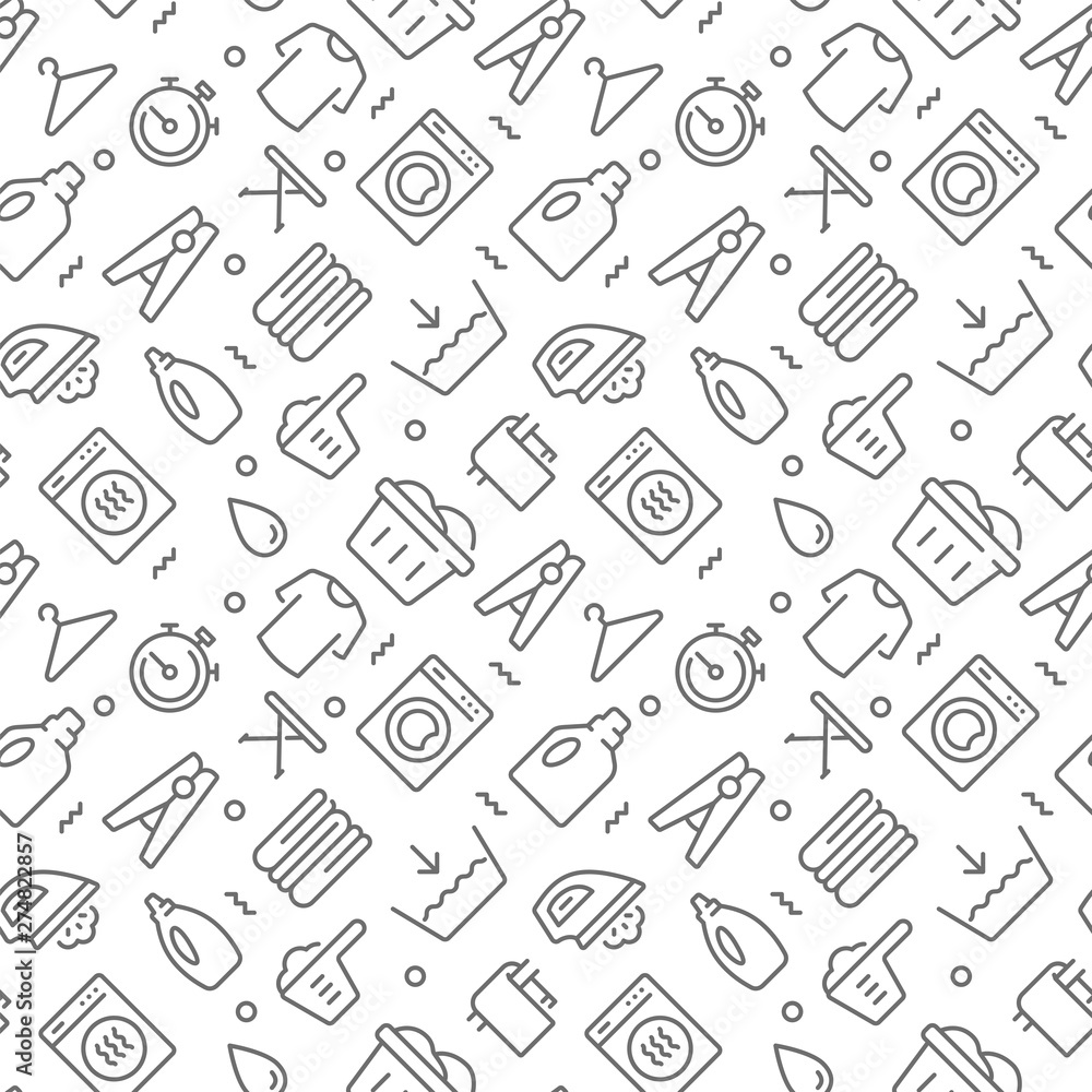 Laundry seamless pattern with thin line icons Laundry seamless pattern with thin line icons