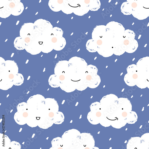 Clouds cartoon vector seamless pattern. Kids textile, wrapping paper, wallpaper design. © bukhavets