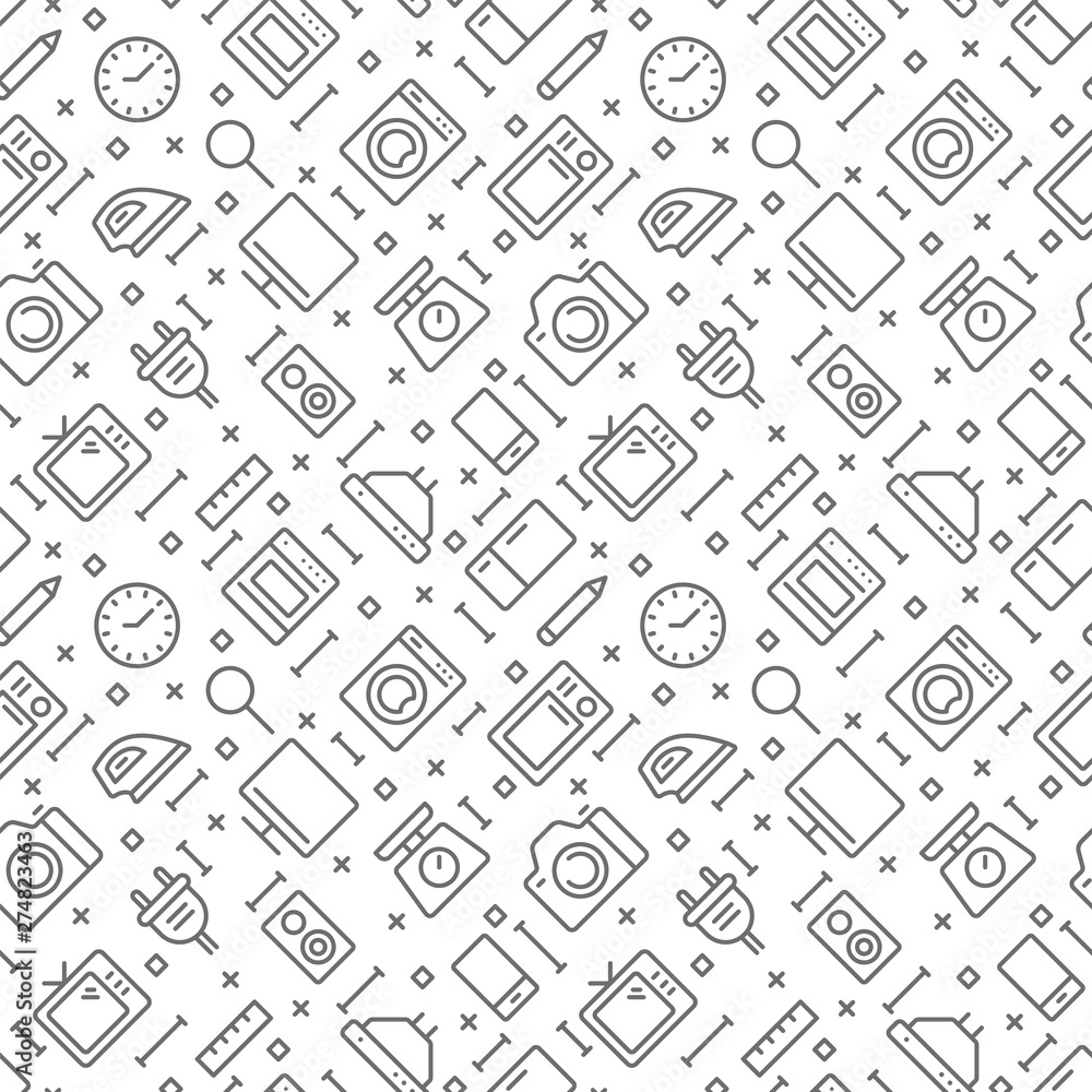 Household appliances seamless pattern with outline icons. Vector eps 10