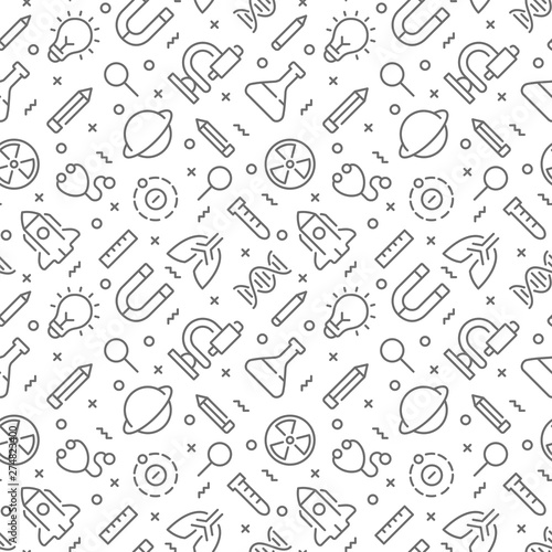 Science seamless pattern with outline icons. Vector eps 10