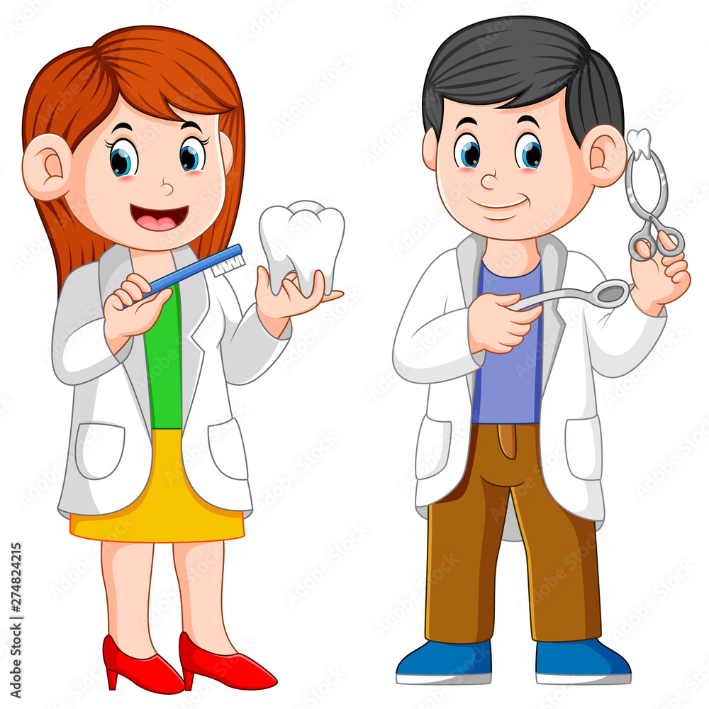 the two dentist are holding the tools for practicum the two dentist are holding the tools for practicum