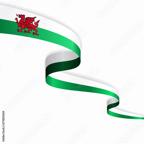 Welsh flag wavy abstract background. Vector illustration.