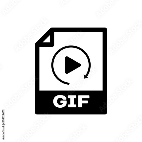 Black GIF file document icon. Download gif button icon isolated. GIF file symbol. Vector Illustration