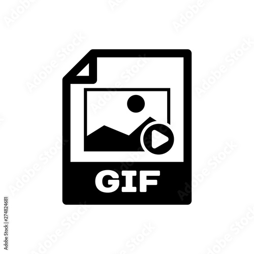 Black GIF file document icon. Download gif button icon isolated. GIF file symbol. Vector Illustration