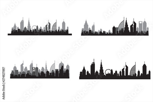 Set dubai city skyline  silhouette. Vector illustration