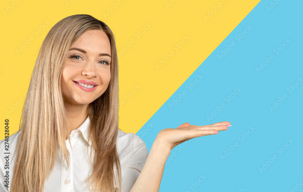 beautiful young businesswoman pointing at copy space isolated beautiful young businesswoman pointing at copy space isolated