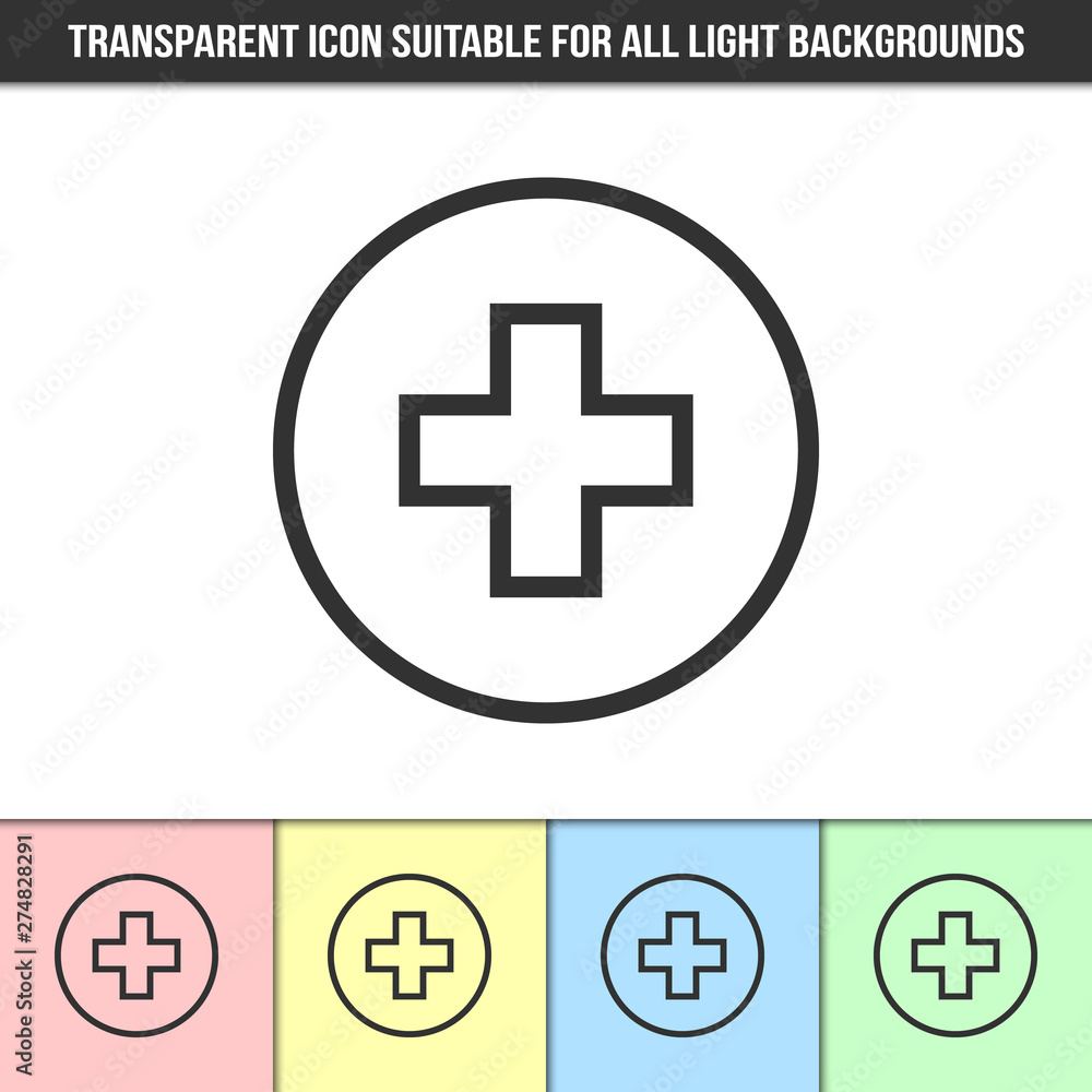 Simple outline transparent cross medical icon on different types of light backgrounds Simple outline transparent cross medical icon on different types of light backgrounds
