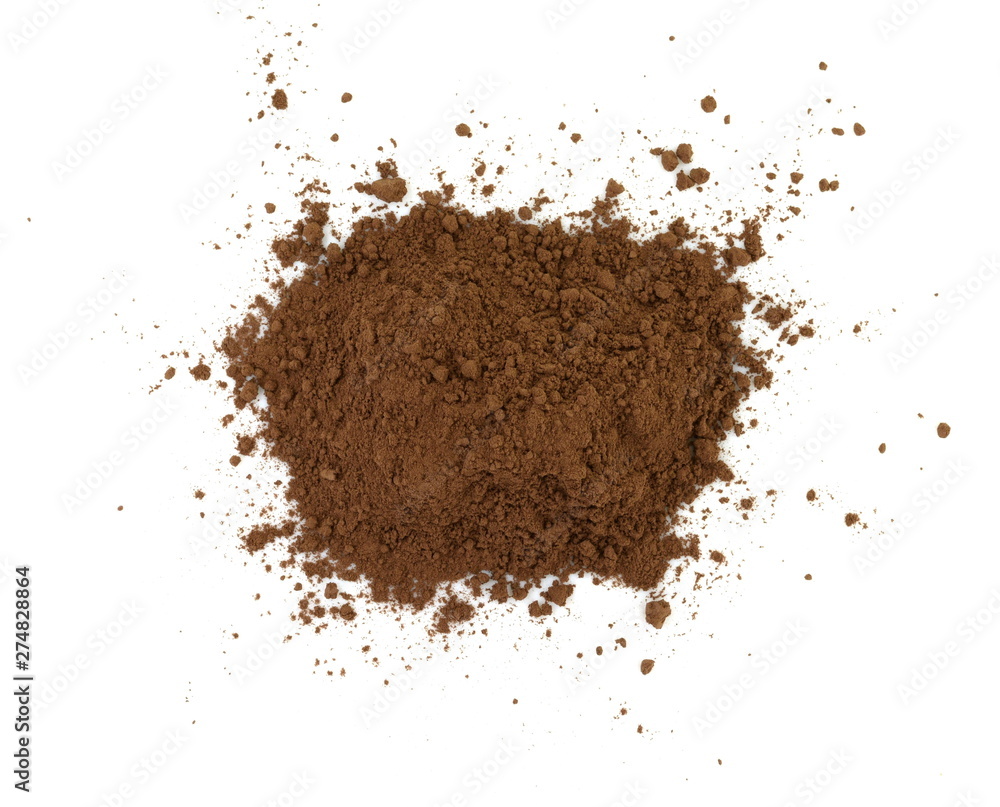 Pile cocoa powder isolated on white background. Pile cocoa powder isolated on white background.