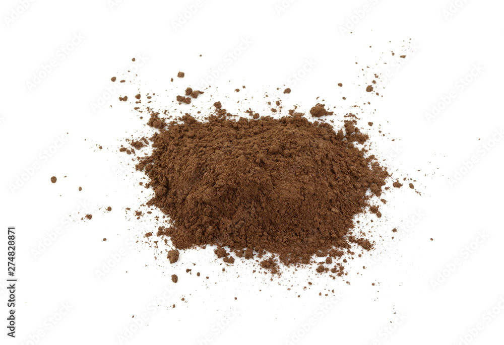 Pile cocoa powder isolated on white background. Pile cocoa powder isolated on white background.