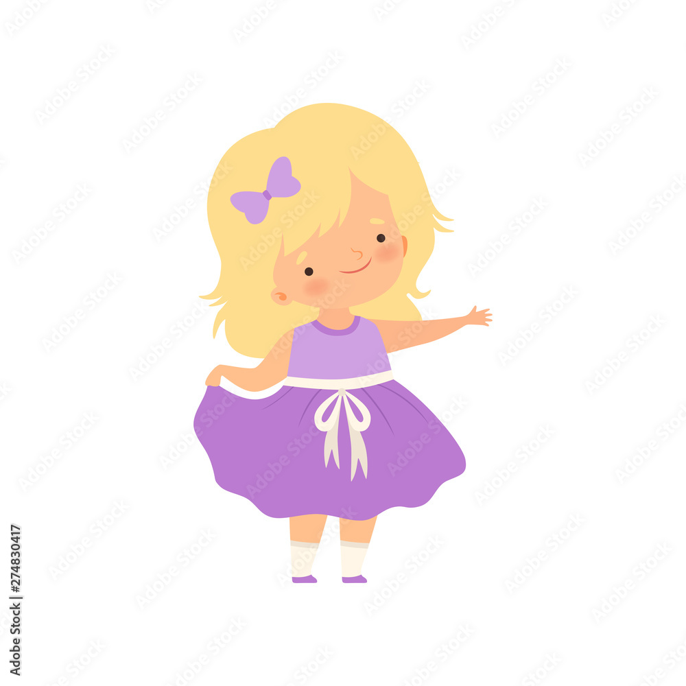 Adorable Blonde Little Girl in Purple Dress Cartoon Vector Illustration Adorable Blonde Little Girl in Purple Dress Cartoon Vector Illustration