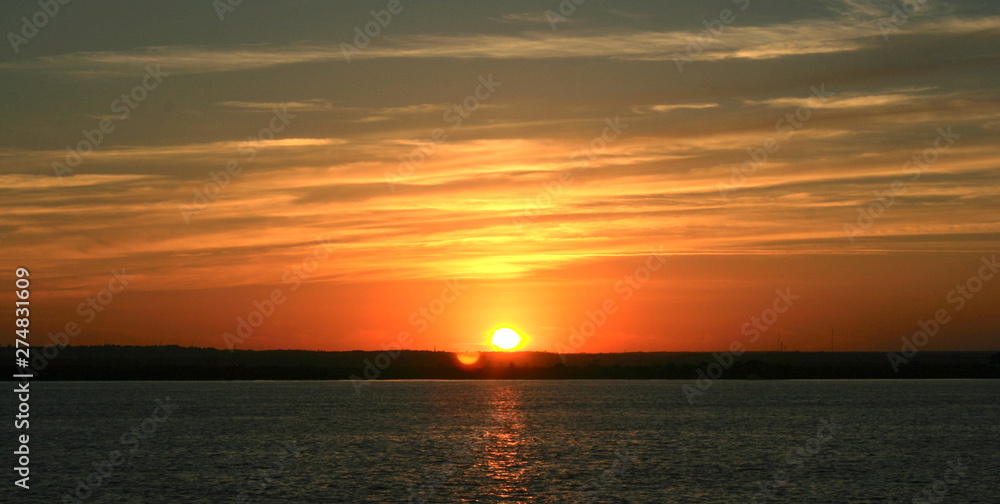 Sunset at sea river Tinto Huelva Spain 