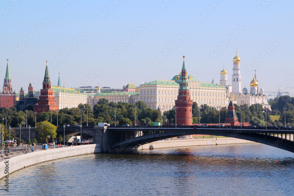 View to Moscow Kremlin from Patriarshy Bridge, Russia	