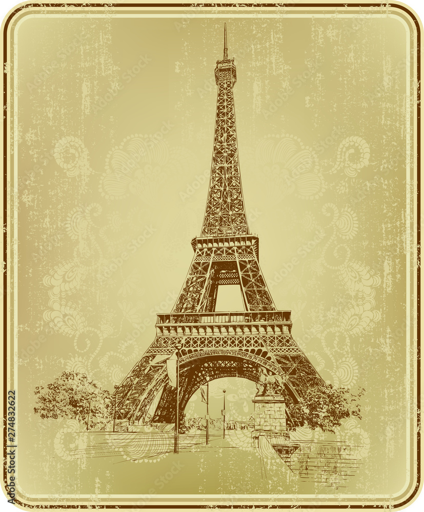 custom made wallpaper toronto digital Eiffel Tower, Paris, France. Hand drawing, vector illustration