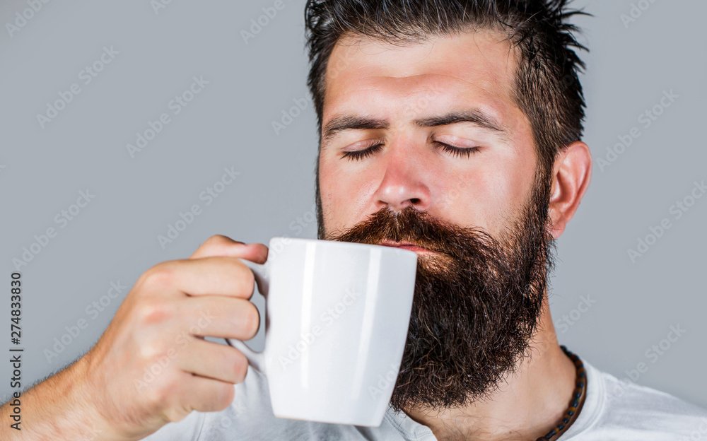 Good morning, man holding a cup tea. Morning concept. Handsome bearded male holds cup of coffee, tea. Smiling hipster man with cup of fresh coffee. Bearded man smiling. Portrait male. Closeup tea. Good morning, man holding a cup tea. Morning concept. Handsome bearded male holds cup of coffee, tea. Smiling hipster man with cup of fresh coffee. Bearded man smiling. Portrait male. Closeup tea.