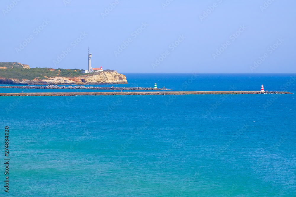 Lighthouse in Portimao, Algarve Region, Portugal.